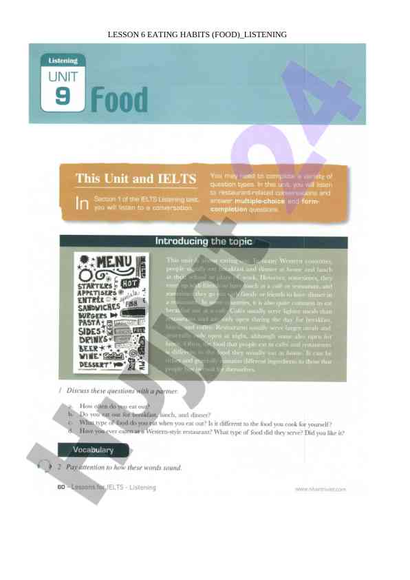 Eating habits listening activity