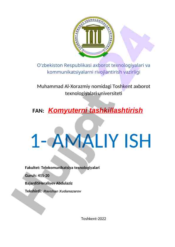 Kompyuterni tashkillashtirish amaliy ish