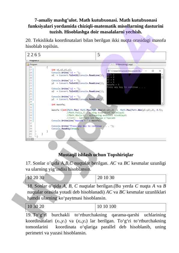 Chiziqli-matematik misollarni yecha olib borish