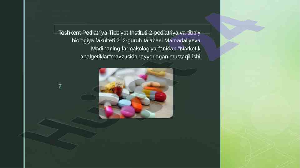 Narkotik analgetiklar mavzusida mustaqil ish