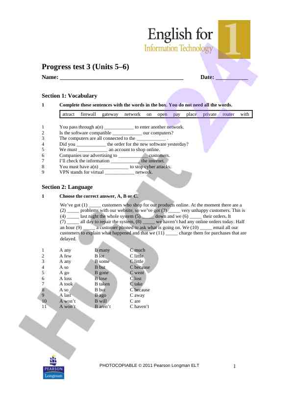 Progress test 3: vocabulary va language mashqlari
