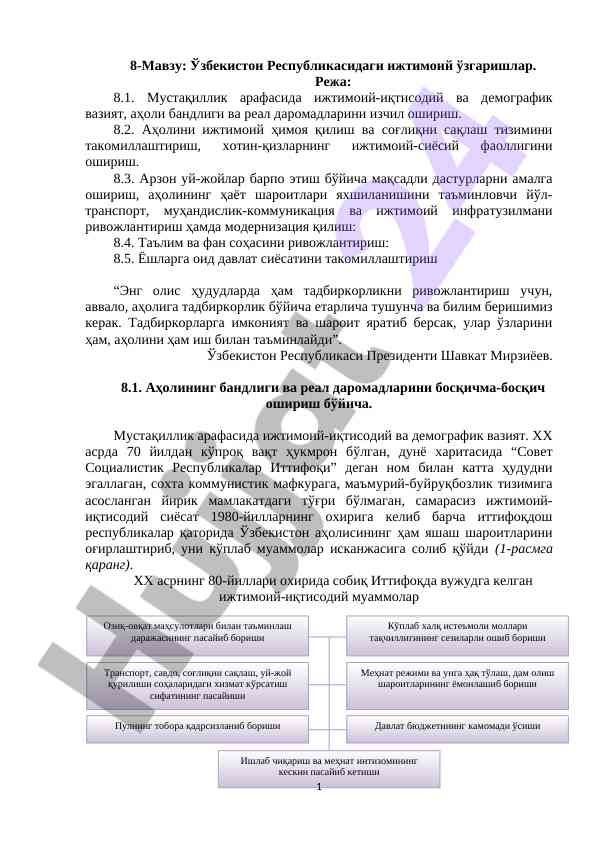 Ijtimoiy o‘zgarishlar o‘zbekiston respublikasi