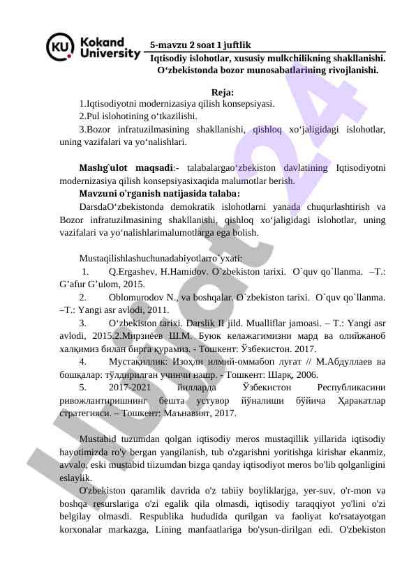 Iqtisodiy islohotlar va xususiy mulkchilik