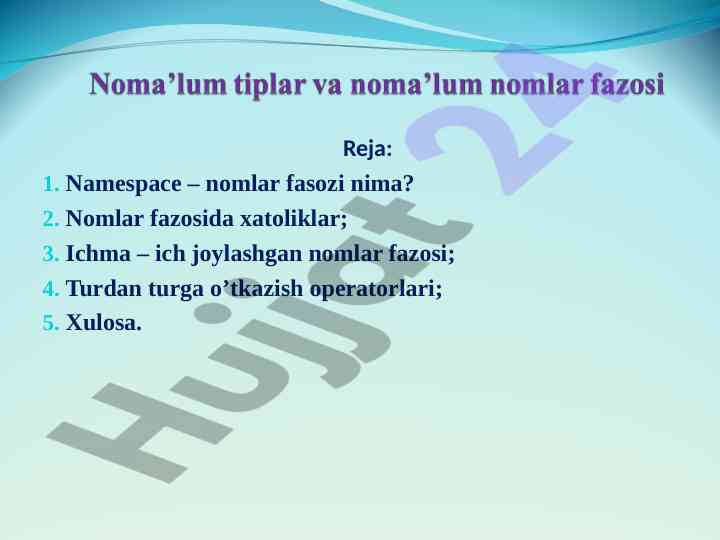 Namespace nomlar fazosi haqida ma'lumotlar