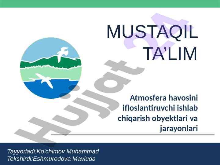 Atmosfera havosini ifloslantiruvchi obyektlar va jarayonlar
