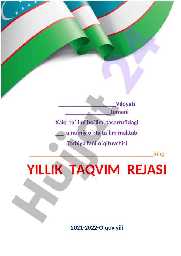 Yilning tarbiya fanidan o‘quv yili rejasi