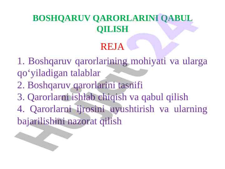 Boshqaruv qarorlarining izlanishi va tasnifi