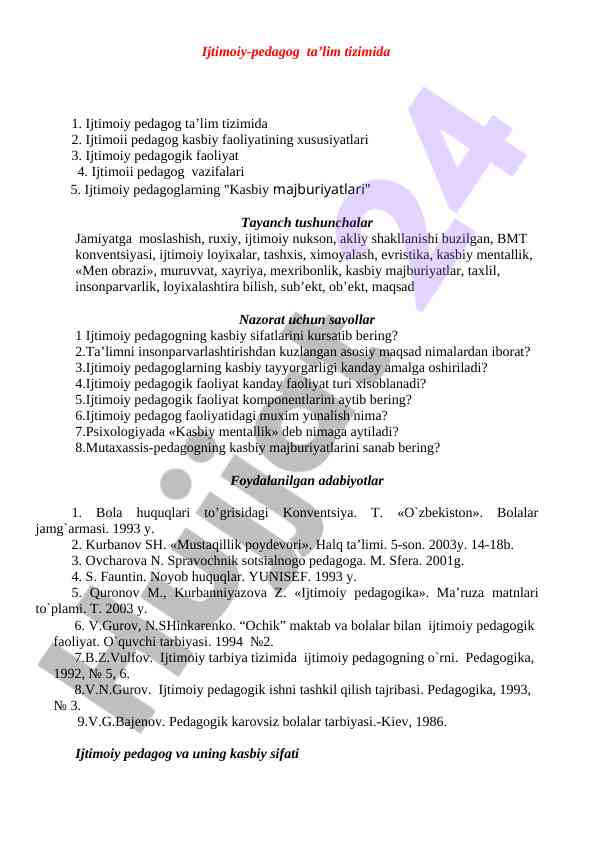 Ijtimoiy pedagog ta'lim tizimidagi asosiy masalalar