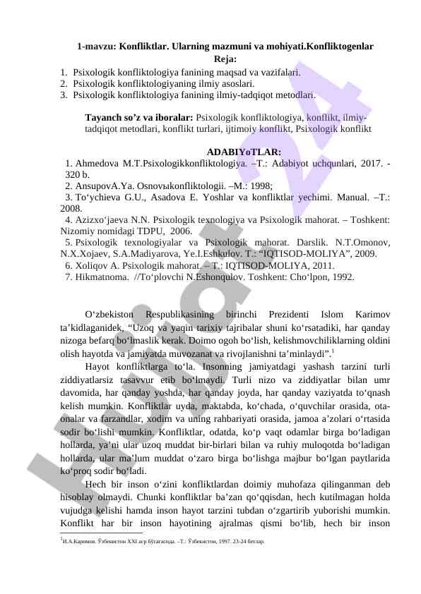 Psixologik konfliktologiya fanining asoslari
