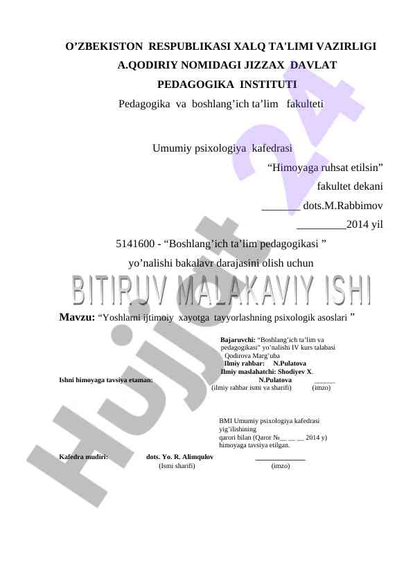 Yoshlarni ijtimoiy hayotga tayyorlash psixologik asoslari
