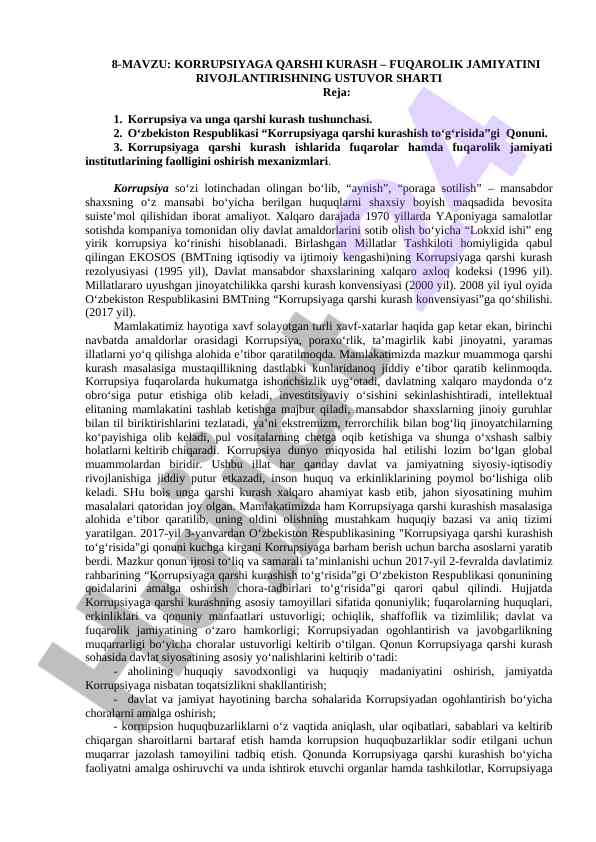 Korrupsiyaga qarshi kurash va fuqarolik jamiyati