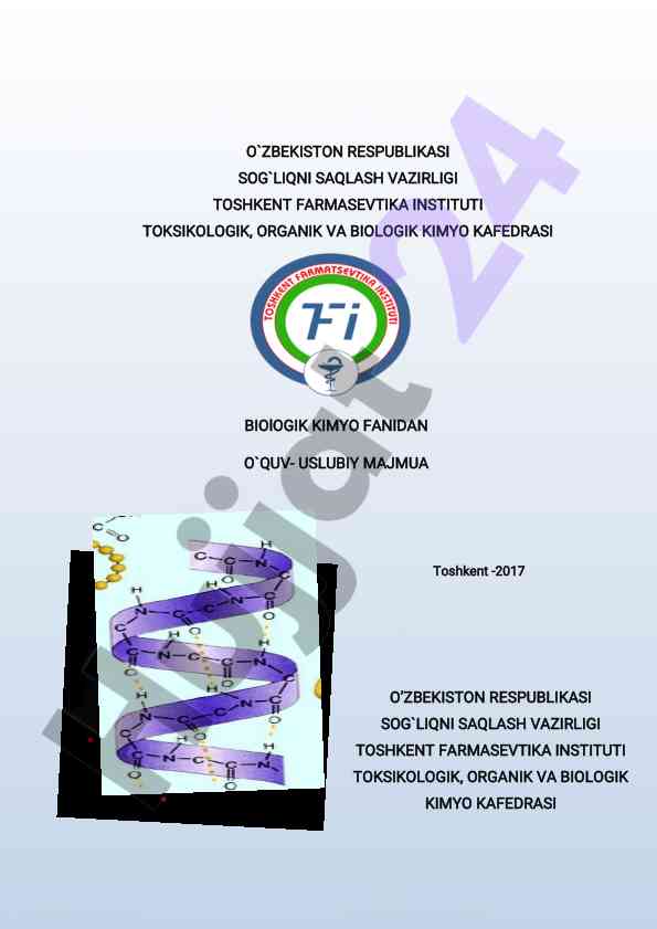 Biologik kimyo fanidan o‘quv-uslubiy majmua