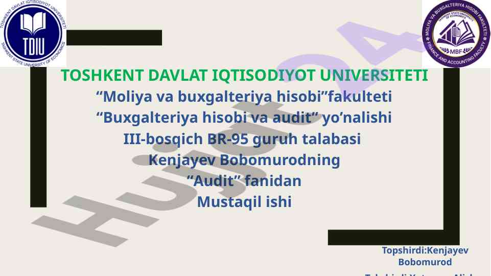 Audit fanidan mustaqil ish tahliliy amallar