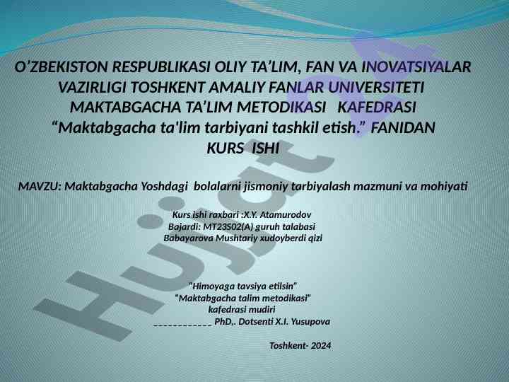 Maktabgacha yoshdagi bolalarni jismoniy tarbiyalash
