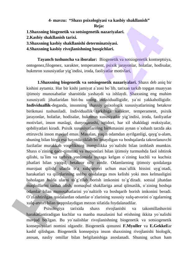 Shaxs psixologiyasi va kasbiy shakllanish