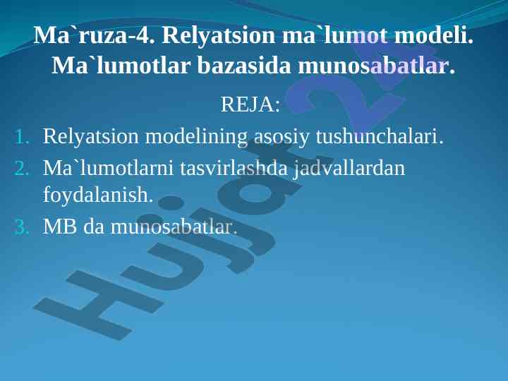 Relyatsion modelining asosiy tushunchalari