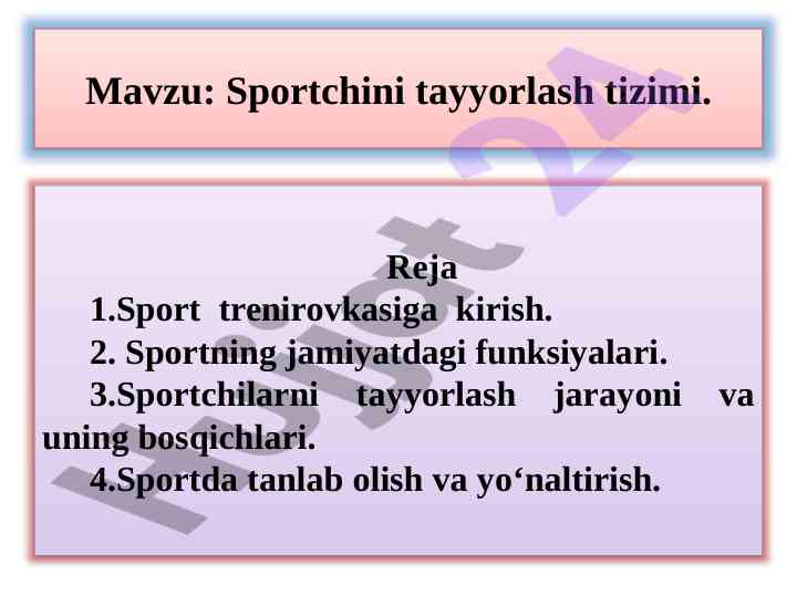 Sportchini tayyorlash tizimi bo'yicha ilmiy tajribalar