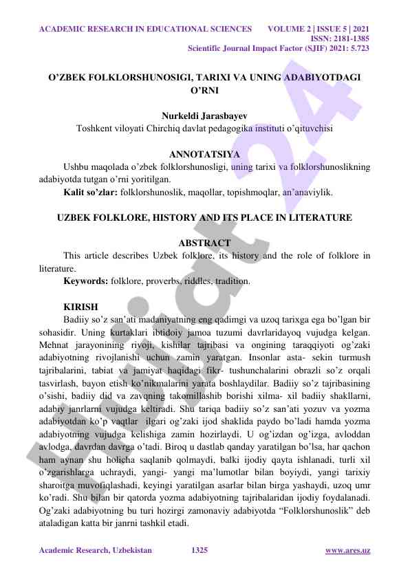 Uzbek folklore history and its place in literature