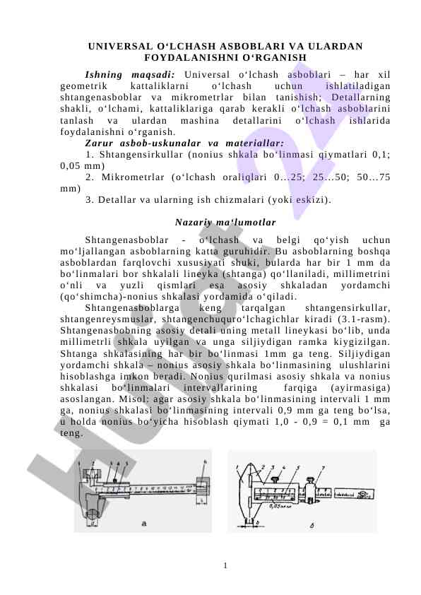 Universal o‘lchash asboblarini o‘rganish