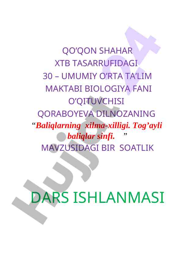 Baliqlarning xilma-xilligi tog’ayli baliqlar sinfi