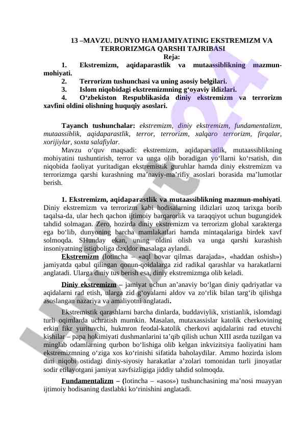 Dunyoda ekstremizm va terrorizmga qarshi tajriba