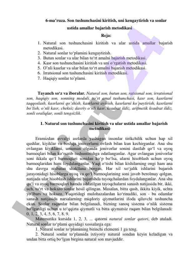 Son tushunchalari va amallar bajarish metodikasi