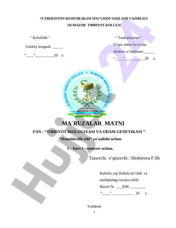 Tibbiyot biologiyasi va odam genetikasi darsligi