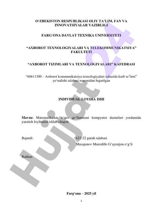 Matematika oʻquv qoʻllanmasi loyihasi ishlab chiqarish