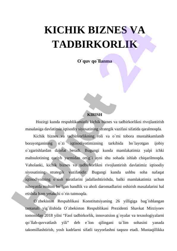 Kichik biznes va tadbirkorlik o‘quv qo‘llanma
