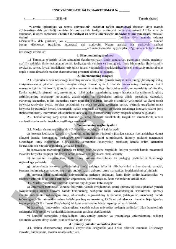Innovatsion-xo‘jalik shartnomasi taqdimoti