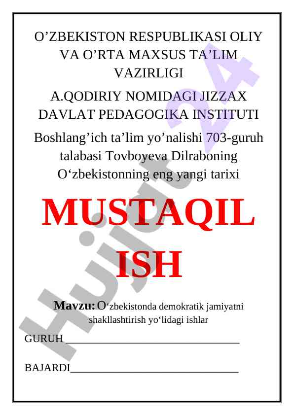 O‘zbekistonda demokratik jamiyatni shakllantirish