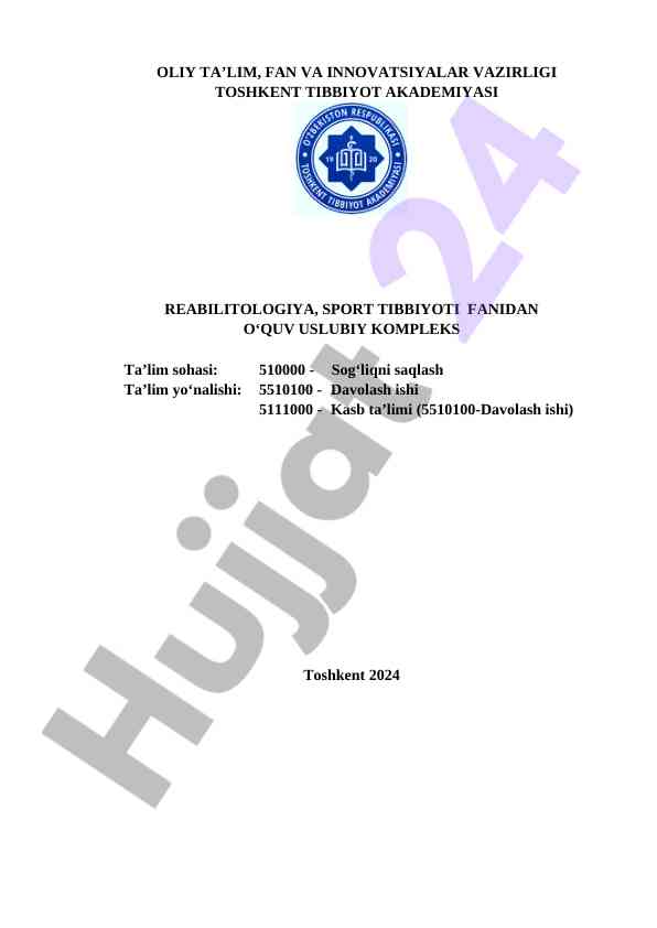 Reabilitologiya va sport tibbioti fanidan o‘quv kompleks
