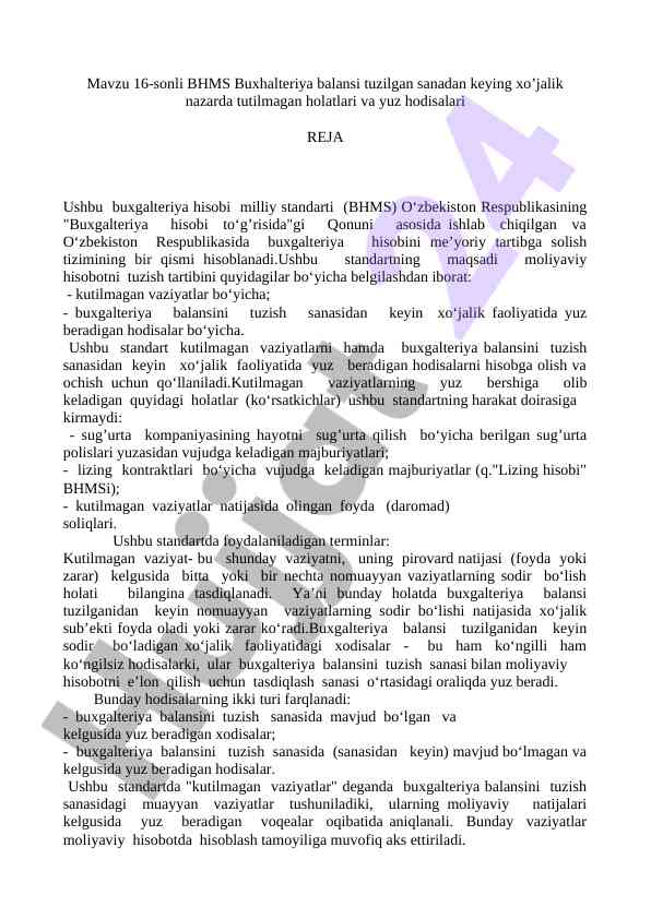 Buxgalteriya hisobi standartlari va kutilmagan vaziyatlar