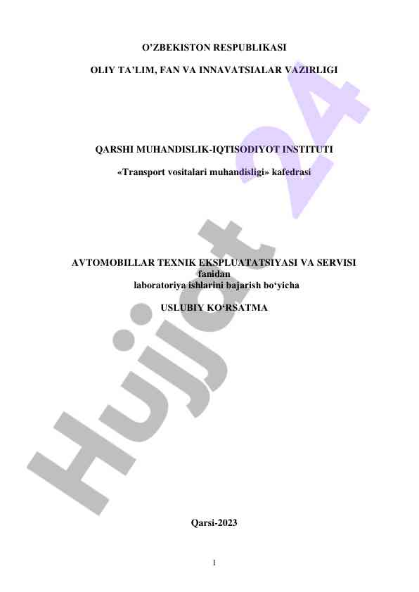 Avtomobillar texnik ekspluatatsiyasi uslubiy ko'rsatma