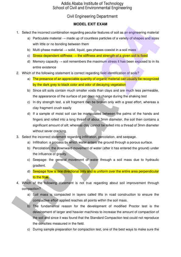 Soil engineering material exam questions