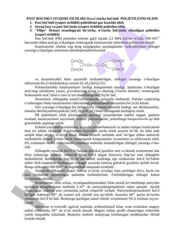 Past bocimli polietilenni gaz fazasida olish