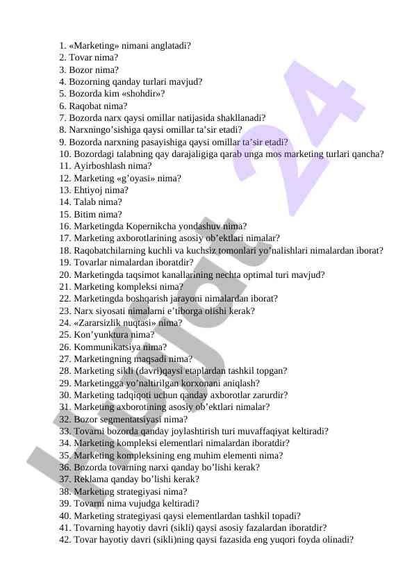 Marketingning asosiy atamalari va konseptsiyalari