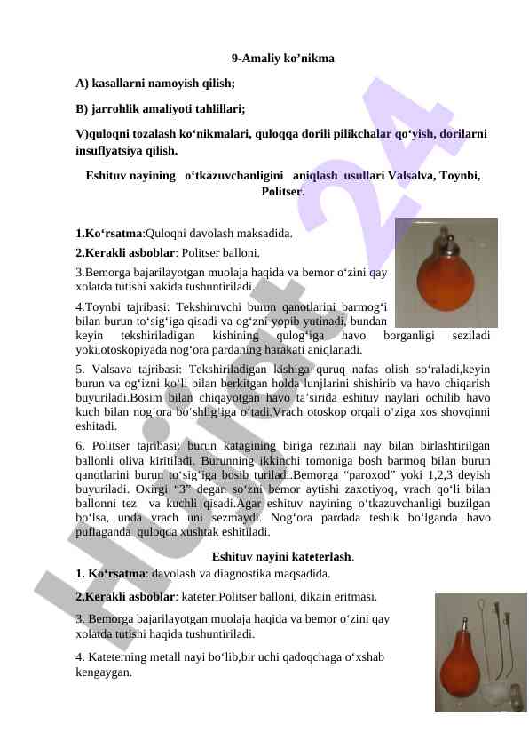 Quloqni tozalash va eshituv nayining tahlili