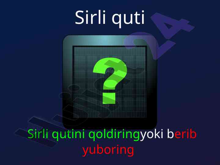 Sirli quti o’yin qoidalari va savollari