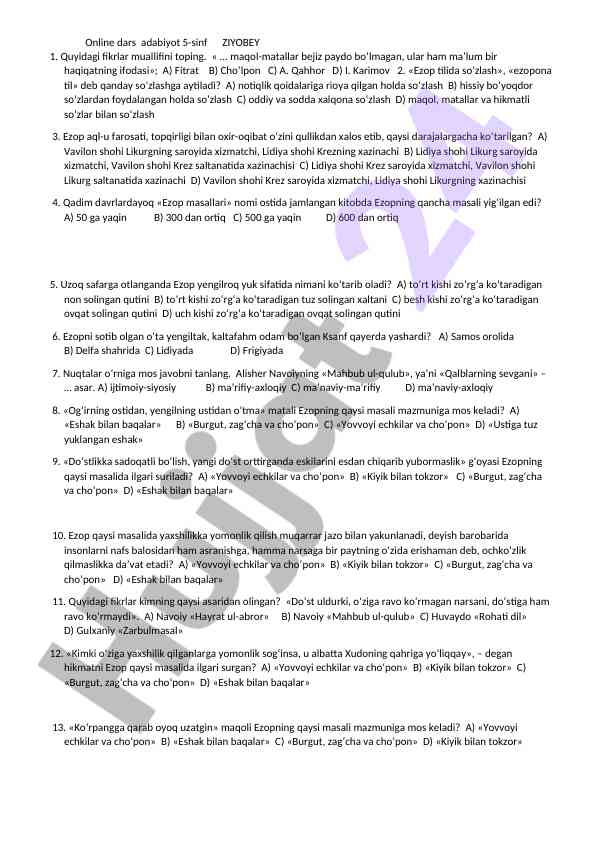 Ezop tilida so'zlash qoidalari va masallari