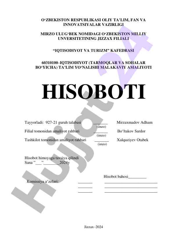 Malakali amaliyot hisoboti iqtisodiyot tarmog‘i bo‘yicha