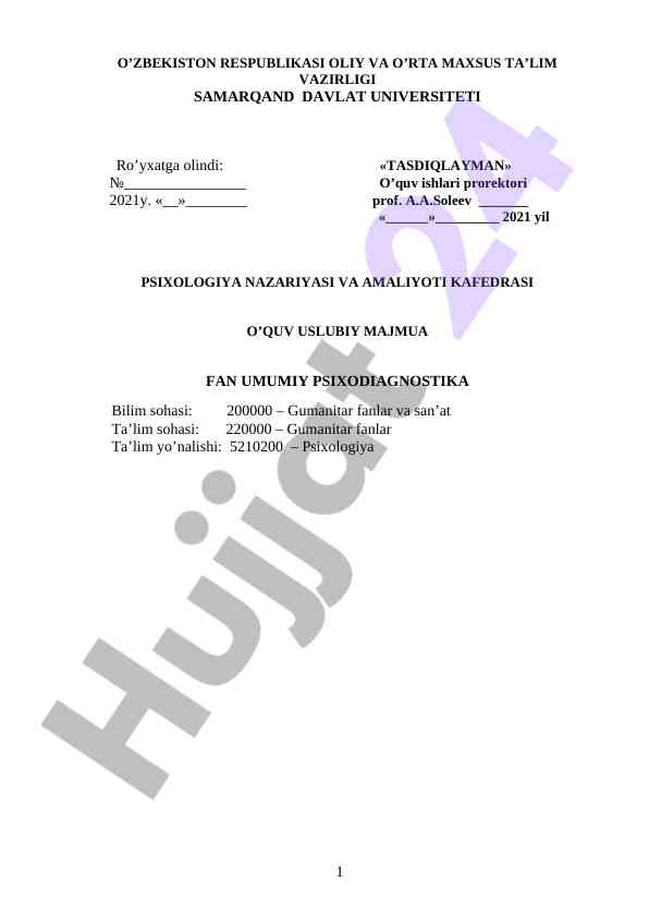 Umumiy psixodiagnostika uslubiy majmua