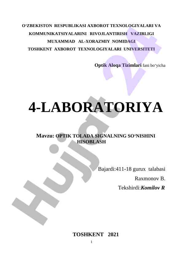 Optik aloqa tizimlari lab mavzusi hisoblash
