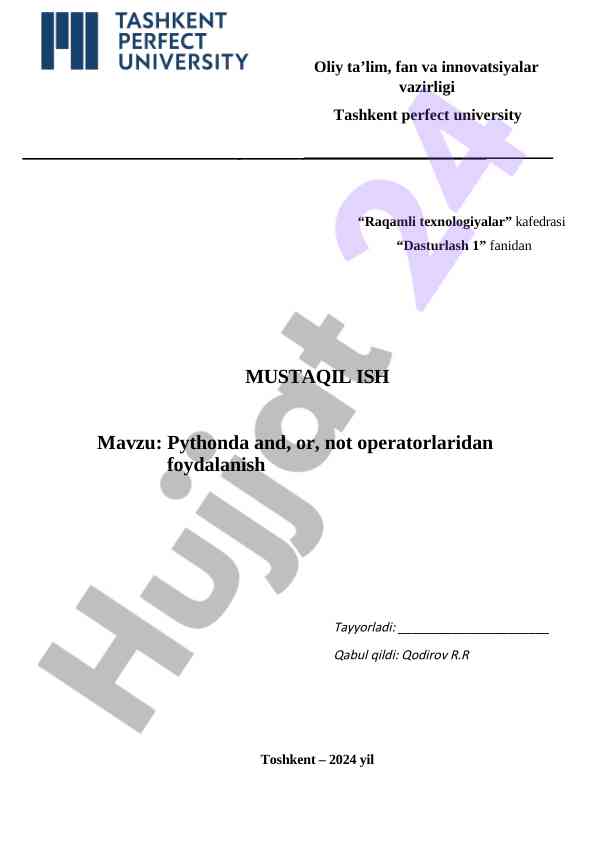 Pythonda and or not operatorlari foydalanish