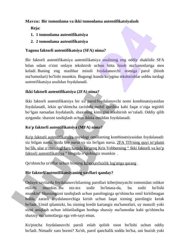 Bir tomonlama va ikki tomonlama autentifikatsiyalash