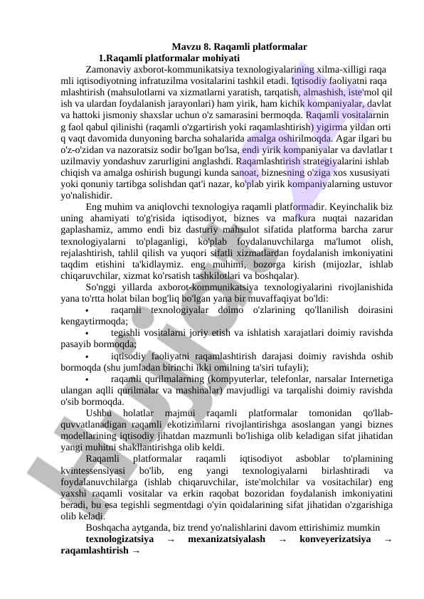 Raqamli platformalar va ularning ta'siri