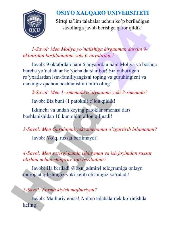 Sirtqi ta'limda savollarga javoblar