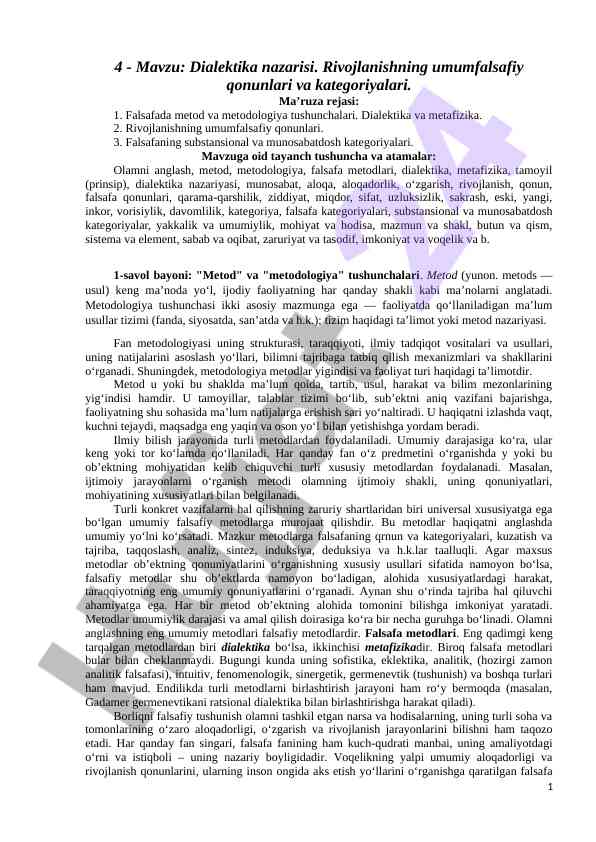 Dialektika nazariyasi va rivojlanish asoslari