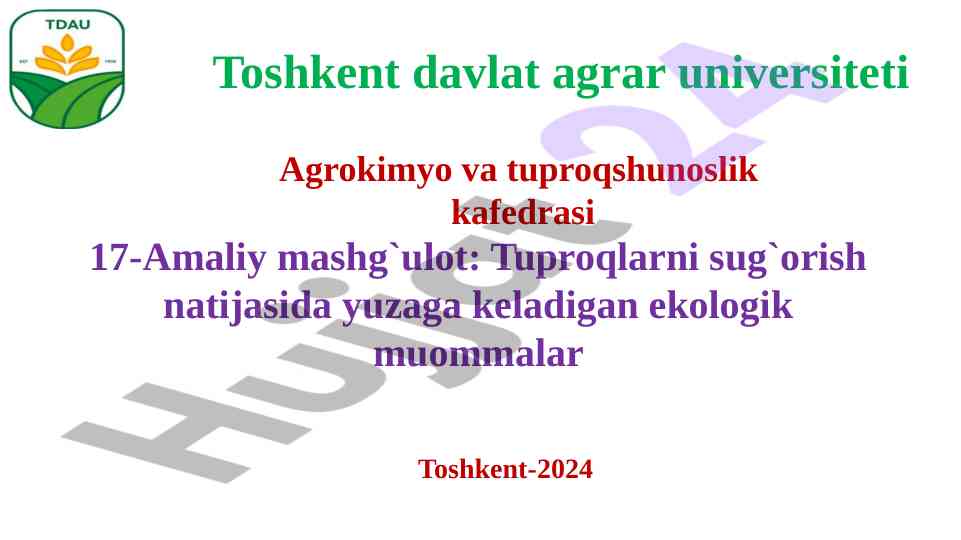 Tuproqlarni sug‘orish natijasida yuzaga keladigan muommalar