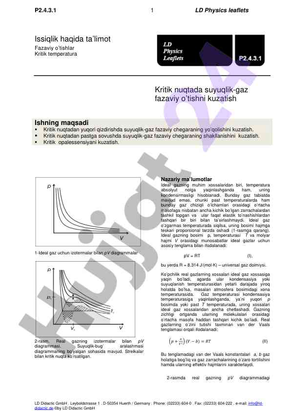 Kritik temperatura va fazaviy o‘tishlar haqida